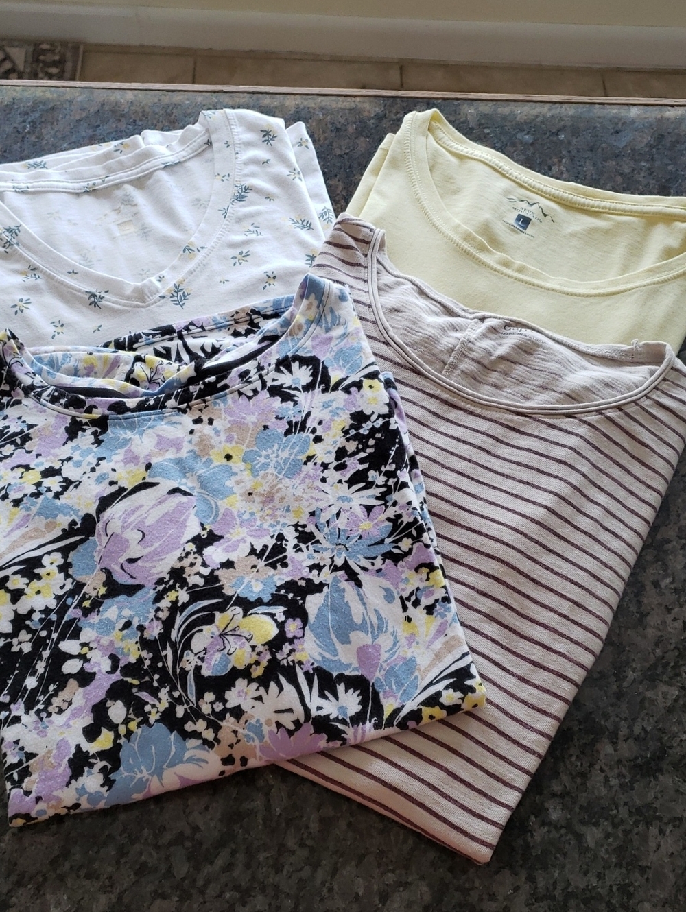 Mixed Womens Short-Sleeve Tops - Yellow, Floral, Stripe, White